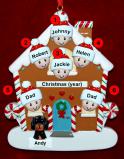 Family of 6 Gingerbread House Christmas Ornament with 1 Dog, Cat, Pets Custom Add-ons Personalized FREE at PersonalizedOrnamentsMarket.com by Russell Rhodes