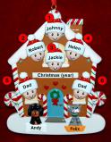 Family of 6 Gingerbread House Christmas Ornament with 2 Dogs, Cats, Pets Custom Add-ons Personalized FREE at PersonalizedOrnamentsMarket.com by Russell Rhodes