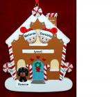 Couples Gingerbread House Christmas Ornament with 1 Dog, Cat, Pets Custom Add-ons Personalized FREE at PersonalizedOrnamentsMarket.com by Russell Rhodes