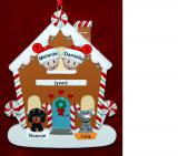 Couples Gingerbread House Christmas Ornament with 2 Dogs, Cats, Pets Custom Add-ons Personalized FREE at PersonalizedOrnamentsMarket.com by Russell Rhodes