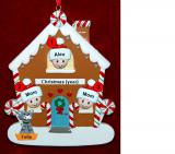 Family of 3 Gingerbread House Christmas Ornament with 1 Dog, Cat, Pets Custom Add-ons Personalized FREE at PersonalizedOrnamentsMarket.com by Russell Rhodes