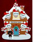 Family of 5 Gingerbread House Christmas Ornament with 1 Dog, Cat, Pets Custom Add-ons Personalized FREE at PersonalizedOrnamentsMarket.com by Russell Rhodes