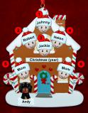 Family of 6 Gingerbread House Christmas Ornament with 1 Dog, Cat, Pets Custom Add-ons Personalized FREE at PersonalizedOrnamentsMarket.com by Russell Rhodes