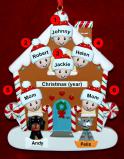 Family of 6 Gingerbread House Christmas Ornament with 2 Dogs, Cats, Pets Custom Add-ons Personalized FREE at PersonalizedOrnamentsMarket.com by Russell Rhodes