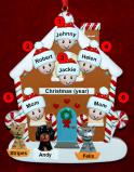 Family of 6 Gingerbread House Christmas Ornament with 3 Dogs, Cats, Pets Custom Add-ons Personalized FREE at PersonalizedOrnamentsMarket.com by Russell Rhodes