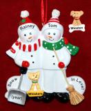 Couples Christmas Ornament Snow & Fun with Pets Personalized FREE at PersonalizedOrnamentsMarket.com by Russell Rhodes