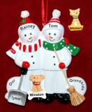 Grandparents Christmas Ornament Snow & Fun 2 Grandkids with Pets Personalized FREE at PersonalizedOrnamentsMarket.com by Russell Rhodes