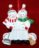 Couples Christmas Ornament Snow & Fun Personalized FREE at PersonalizedOrnamentsMarket.com by Russell Rhodes