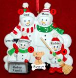 Family Christmas Ornament Snow & Fun for 4 with Dogs, Cats, Pets Custom Add-ons Personalized FREE at PersonalizedOrnamentsMarket.com by Russell Rhodes