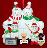 Family Christmas Ornament Snow & Fun for 4 with Dogs, Cats, Pets Custom Add-ons Personalized FREE at PersonalizedOrnamentsMarket.com by Russell Rhodes