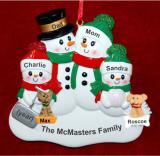 Family Christmas Ornament Snow & Fun for 4 with Dogs, Cats, Pets Custom Add-ons Personalized FREE at PersonalizedOrnamentsMarket.com by Russell Rhodes