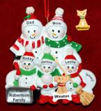 Family Christmas Ornament Snow & Fun for 5 with Pets Personalized FREE at PersonalizedOrnamentsMarket.com by Russell Rhodes