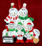 Family Christmas Ornament Snow & Fun for 5 Personalized FREE at PersonalizedOrnamentsMarket.com by Russell Rhodes