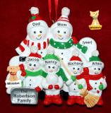 Family Christmas Ornament Snow & Fun for 6 with Pets Personalized FREE at PersonalizedOrnamentsMarket.com by Russell Rhodes