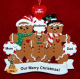 Family Christmas Ornament for 3 Gingerbread Fun with Dogs, Cats, Pets Custom Add-ons Personalized FREE at PersonalizedOrnamentsMarket.com by Russell Rhodes