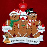 Grandparents Christmas Ornament 3 Grandkids Gingerbread Fun with Dogs, Cats, Pets Custom Add-ons Personalized FREE at PersonalizedOrnamentsMarket.com by Russell Rhodes