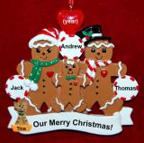 Gay Family Christmas Ornament 1 Child Gingerbread Fun with Dogs, Cats, Pets Custom Add-ons Personalized FREE at PersonalizedOrnamentsMarket.com by Russell Rhodes