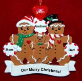 Family Christmas Ornament for 3 Gingerbread Fun Personalized FREE at PersonalizedOrnamentsMarket.com by Russell Rhodes