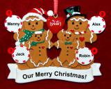 Gay Family Christmas Ornament 2 Kids Gingerbread Fun Personalized FREE at PersonalizedOrnamentsMarket.com by Russell Rhodes