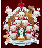 Grandparents Christmas Ornament Gingerbread Joy 11 Grandkids with 4 Dogs, Cats, Pets Custom Add-ons Personalized FREE at PersonalizedOrnamentsMarket.com by Russell Rhodes