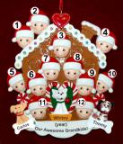 Grandparents Christmas Ornament Gingerbread Joy 12 Grandkids with 3 Dogs, Cats, Pets Custom Add-ons Personalized FREE at PersonalizedOrnamentsMarket.com by Russell Rhodes