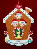 Family Christmas Ornament Gingerbread Joy for 3 with Pets Personalized FREE at PersonalizedOrnamentsMarket.com by Russell Rhodes