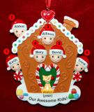 Family Christmas Ornament Gingerbread Joy Just the 6 Kids with Pets Personalized FREE at PersonalizedOrnamentsMarket.com by Russell Rhodes