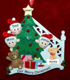 Family Christmas Ornament Ready to Celebrate for 3 with Pets Personalized FREE at PersonalizedOrnamentsMarket.com by Russell Rhodes