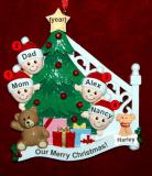 Family Christmas Ornament Ready to Celebrate for 4 with Pets Personalized FREE at PersonalizedOrnamentsMarket.com by Russell Rhodes