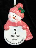 Granddaughter Christmas Ornament Pink Snowman Personalized FREE at PersonalizedOrnamentsMarket.com by Russell Rhodes