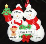 Couples Christmas Ornament Snow Fam with Dogs, Cats, Pets Custom Added Personalized FREE at PersonalizedOrnamentsMarket.com by Russell Rhodes