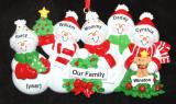 Family Christmas Ornament Snow Fam for 5 with Dogs, Cats, Pets Custom Added Personalized FREE at PersonalizedOrnamentsMarket.com by Russell Rhodes