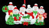 Family Christmas Ornament Snow Fam for 6 with Dogs, Cats, Pets Custom Added Personalized FREE at PersonalizedOrnamentsMarket.com by Russell Rhodes