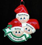 Grandparents Christmas Ornament Holiday Caps 3 Grandkids Personalized FREE at PersonalizedOrnamentsMarket.com by Russell Rhodes