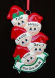 Grandparents Christmas Ornament Holiday Caps 5 Grandkids Personalized FREE at PersonalizedOrnamentsMarket.com by Russell Rhodes