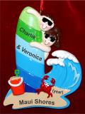 Surfing Christmas Ornament for Couple Personalized FREE at PersonalizedOrnamentsMarket.com by Russell Rhodes