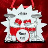 Rock Out Drums Christmas Ornament Personalized FREE at PersonalizedOrnamentsMarket.com by Russell Rhodes