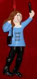 Selfie Christmas Ornament Brunette Female Personalized FREE at PersonalizedOrnamentsMarket.com by Russell Rhodes