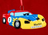 Racing Car Christmas Ornament Personalized FREE at PersonalizedOrnamentsMarket.com by Russell Rhodes