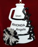 Cheerleading Christmas Ornament Black Pom Personalized FREE at PersonalizedOrnamentsMarket.com by Russell Rhodes