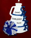 Cheerleading Christmas Ornament Blue Pom Personalized FREE at PersonalizedOrnamentsMarket.com by Russell Rhodes