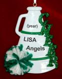 Cheerleading Christmas Ornament Green Pom Personalized FREE at PersonalizedOrnamentsMarket.com by Russell Rhodes