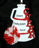 Cheerleading Christmas Ornament Red Pom Personalized FREE at PersonalizedOrnamentsMarket.com by Russell Rhodes