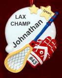 Lacrosse Christmas Ornament Personalized FREE at PersonalizedOrnamentsMarket.com by Russell Rhodes