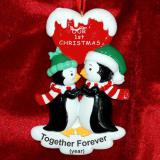 Our First Christmas Christmas Ornament Penguins Kiss Personalized FREE at PersonalizedOrnamentsMarket.com by Russell Rhodes