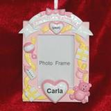 Baby's First Christmas Ornament Loving Hearts Photo Frame Pink Personalized FREE at PersonalizedOrnamentsMarket.com by Russell Rhodes