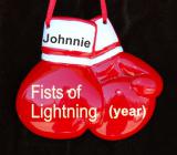 Boys Boxing Gloves Christmas Ornament Personalized FREE at PersonalizedOrnamentsMarket.com by Russell Rhodes