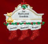 Grandparents Christmas Ornament Hung with Care 3 Grandkids with Dogs, Cats, Pets Custom Added Personalized FREE at PersonalizedOrnamentsMarket.com by Russell Rhodes