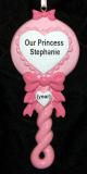 Baby Christmas Ornament Pink Rattle Personalized FREE at PersonalizedOrnamentsMarket.com by Russell Rhodes