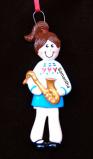 Female Saxophone Christmas Ornament Personalized FREE at PersonalizedOrnamentsMarket.com by Russell Rhodes